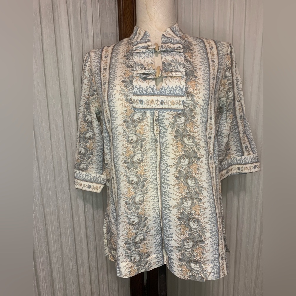 Vintage Alice Stuart Tunic Blouse Wood Toggle Buttons Desert Rose Jonathan Logan